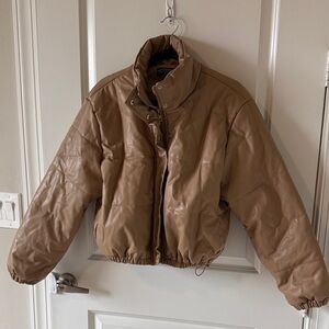 Kittenish Beige Puffer Jacket Crop